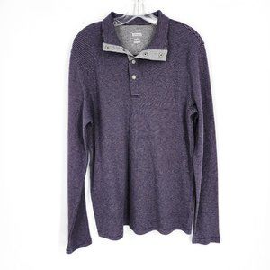 Michael Kors Long Sleeve Shirt L Purple Grey Striped Snap Collar Cotton Stretch